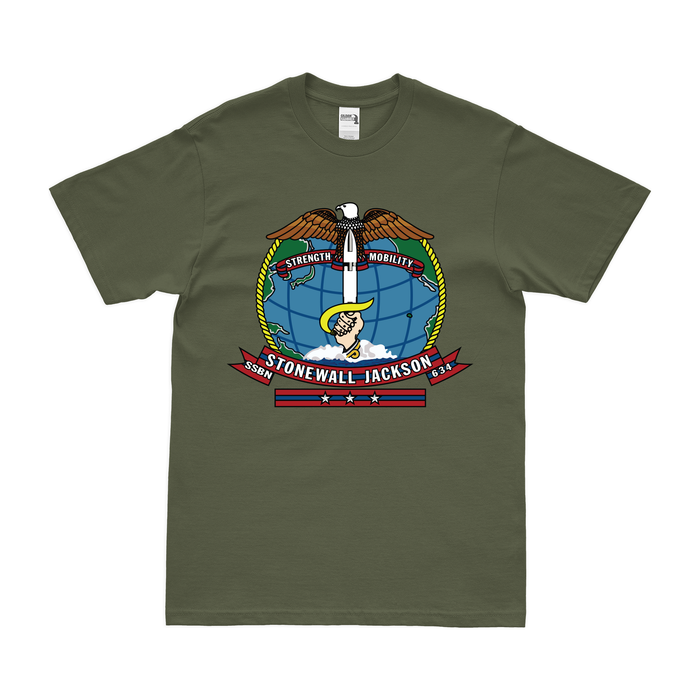 USS Stonewall Jackson (SSBN-634) Ballistic-Missile Submarine T-Shirt Tactically Acquired Military Green Clean Small