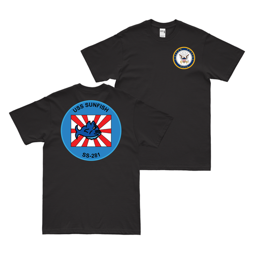 Double-Sided USS Sunfish (SS-281) Gato-class Submarine T-Shirt Tactically Acquired Black Clean Small