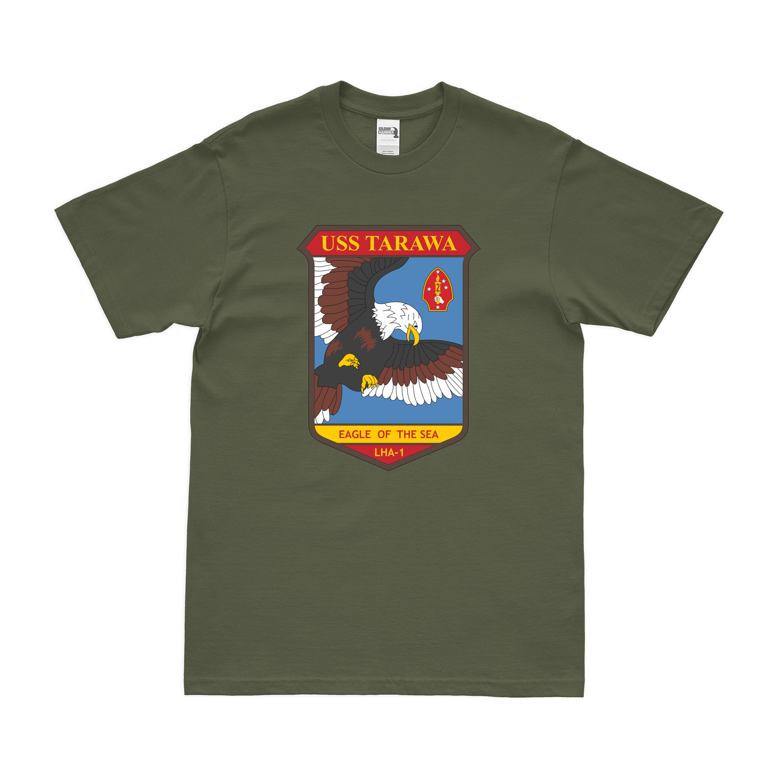 USS Tarawa (LHA-1) Emblem T-Shirt Tactically Acquired Military Green Clean Small