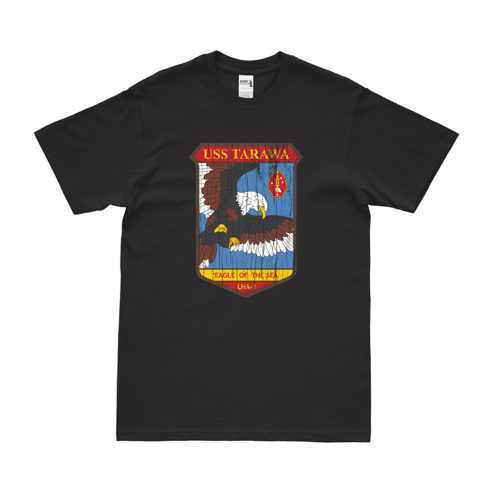 USS Tarawa (LHA-1) Emblem T-Shirt Tactically Acquired Black Distressed Small