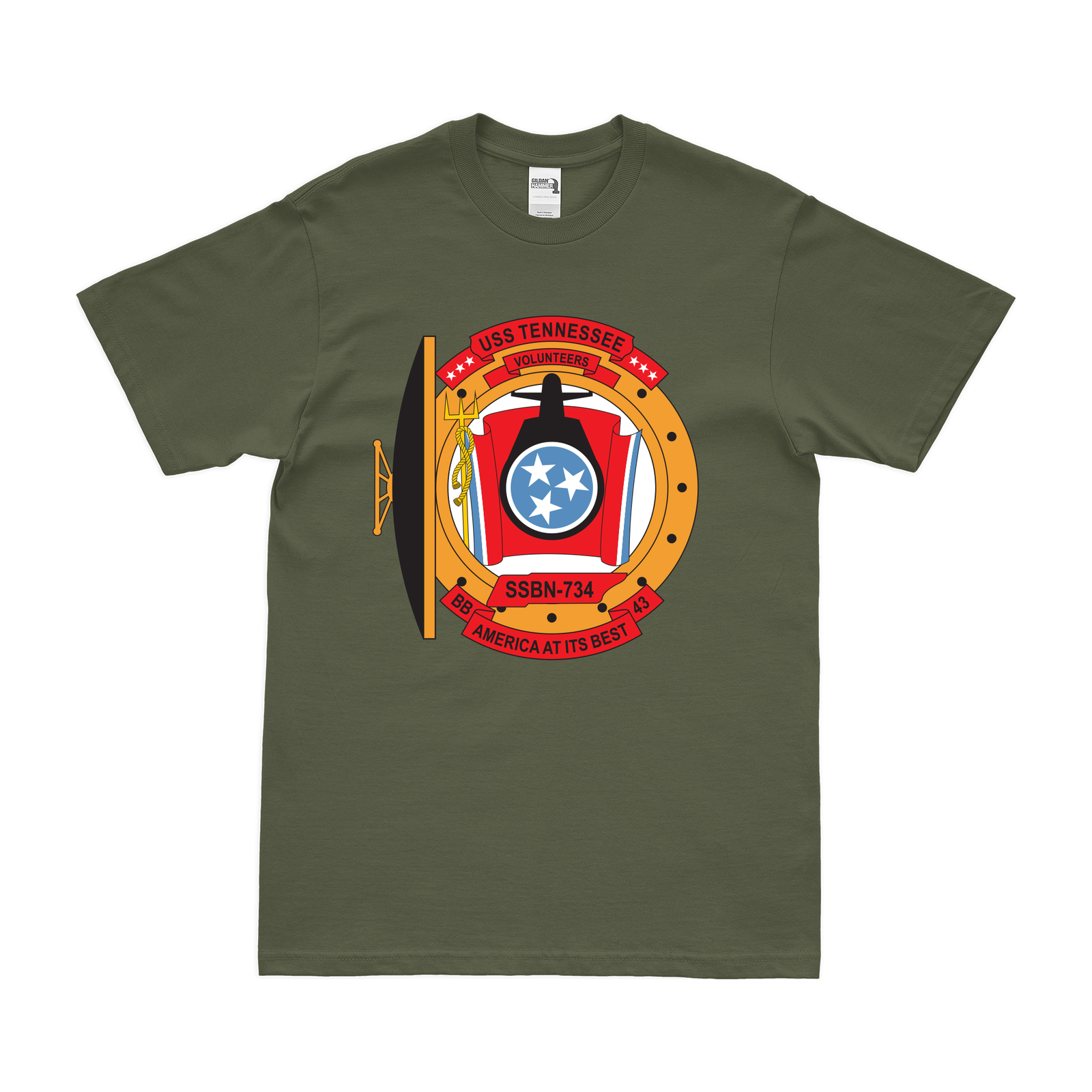 USS Tennessee (SSBN-734) Ballistic-Missile Submarine T-Shirt Tactically Acquired Military Green Clean Small