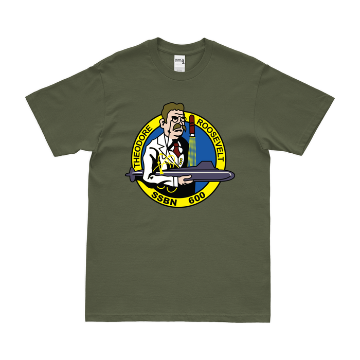 USS Theodore Roosevelt (SSBN-600) Ballistic-Missile Submarine T-Shirt Tactically Acquired Military Green Clean Small