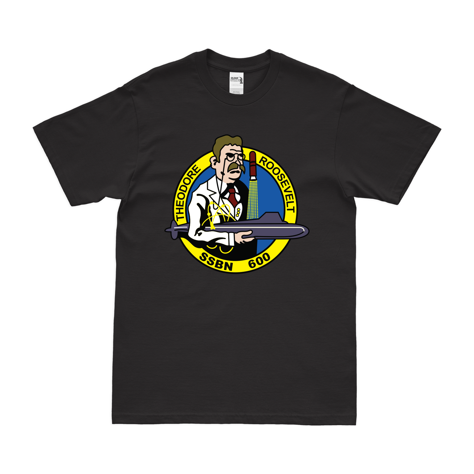 USS Theodore Roosevelt (SSBN-600) Ballistic-Missile Submarine T-Shirt Tactically Acquired Black Clean Small