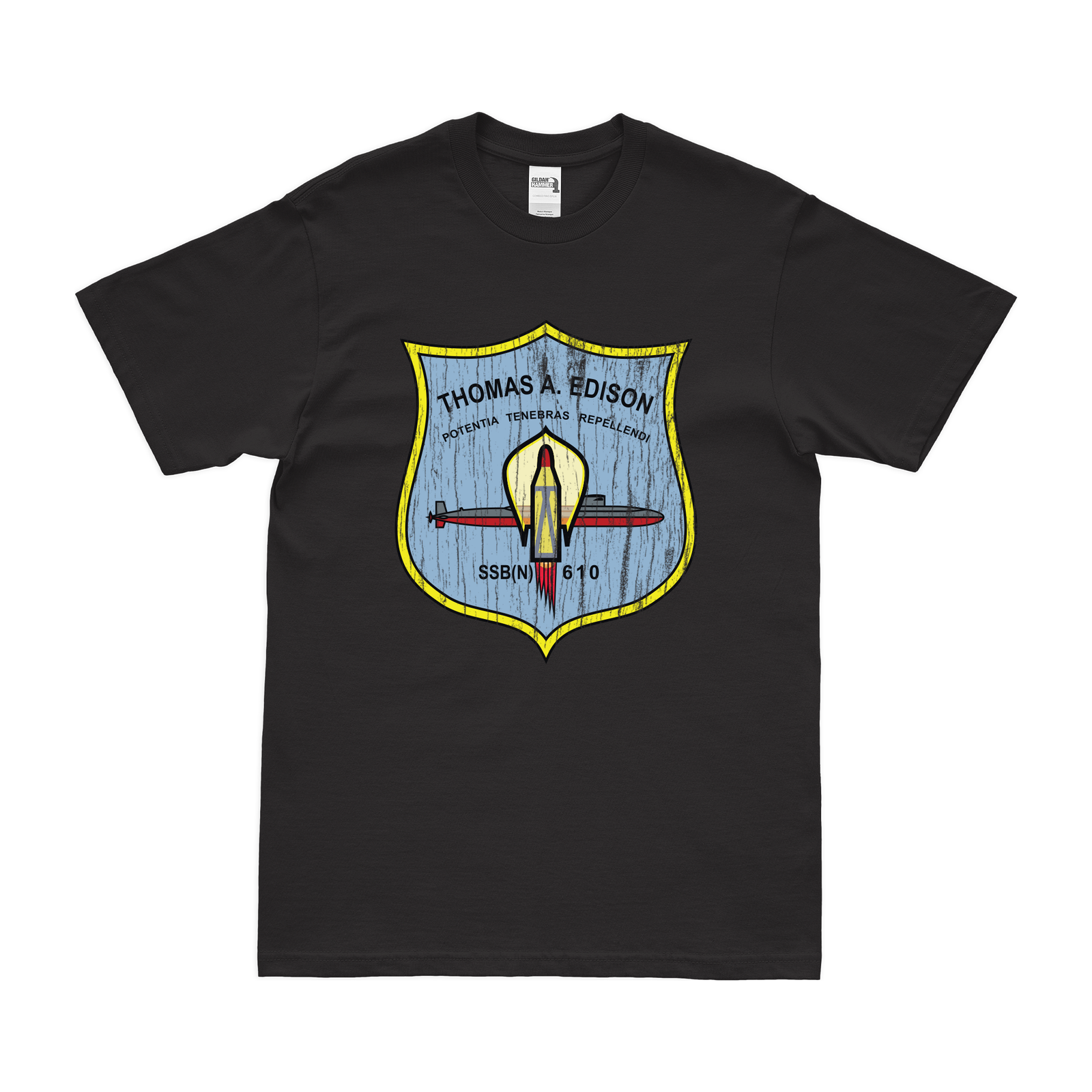 USS Thomas A. Edison (SSBN-610) Ballistic-Missile Submarine T-Shirt Tactically Acquired Black Distressed Small