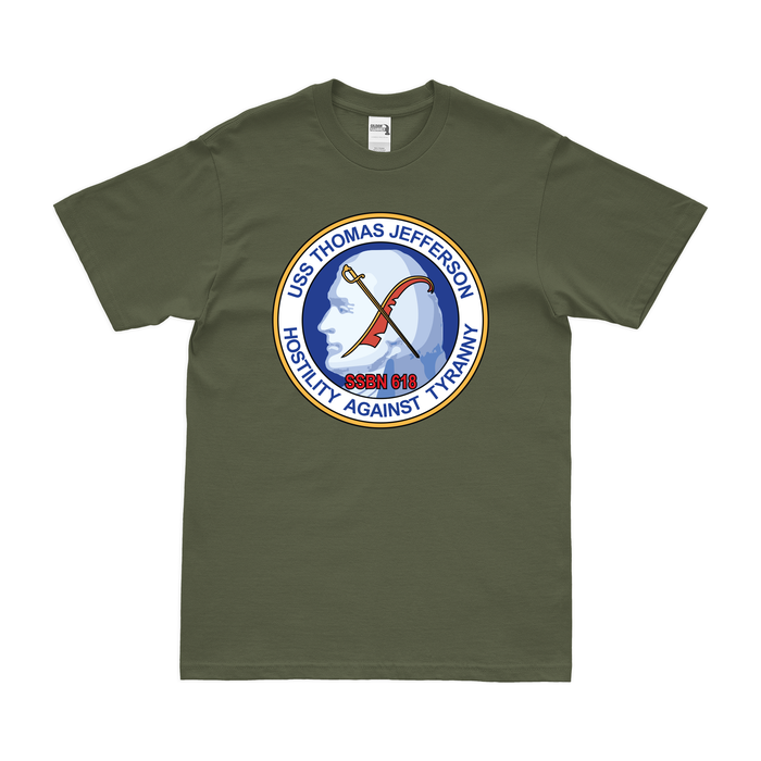 USS Thomas Jefferson (SSBN-618) Ballistic-Missile Submarine T-Shirt Tactically Acquired Military Green Clean Small