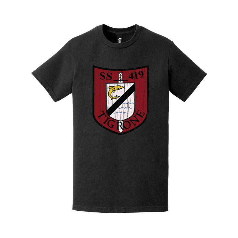 Distressed USS Tigrone (SS-419) Logo Crest T-Shirt