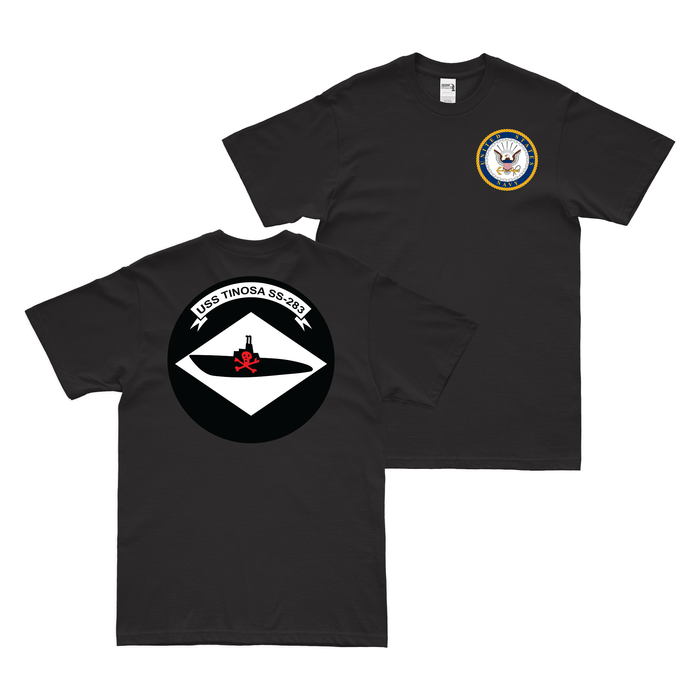 Double-Sided USS Tinosa (SS-283) Gato-class Submarine T-Shirt Tactically Acquired Black Clean Small