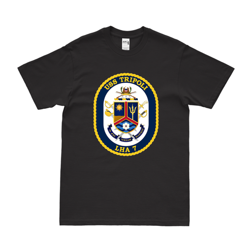 USS Tripoli (LHA-7) Emblem T-Shirt Tactically Acquired Black Clean Small