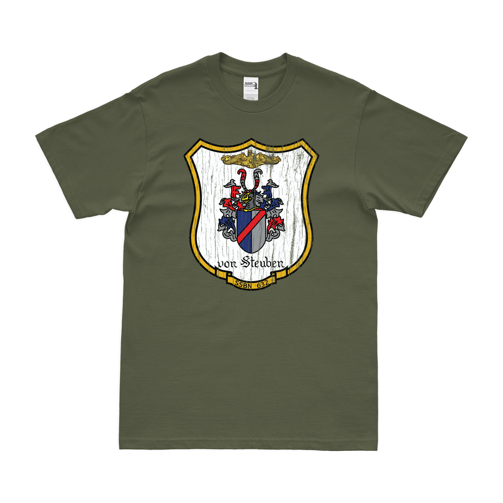 USS Von Steuben (SSBN-632) Ballistic-Missile Submarine T-Shirt Tactically Acquired Military Green Distressed Small
