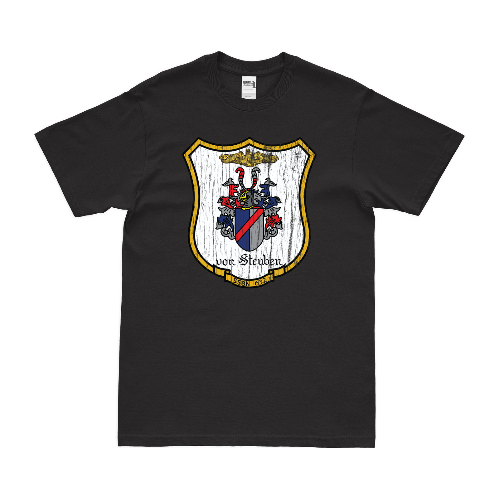 USS Von Steuben (SSBN-632) Ballistic-Missile Submarine T-Shirt Tactically Acquired Black Distressed Small