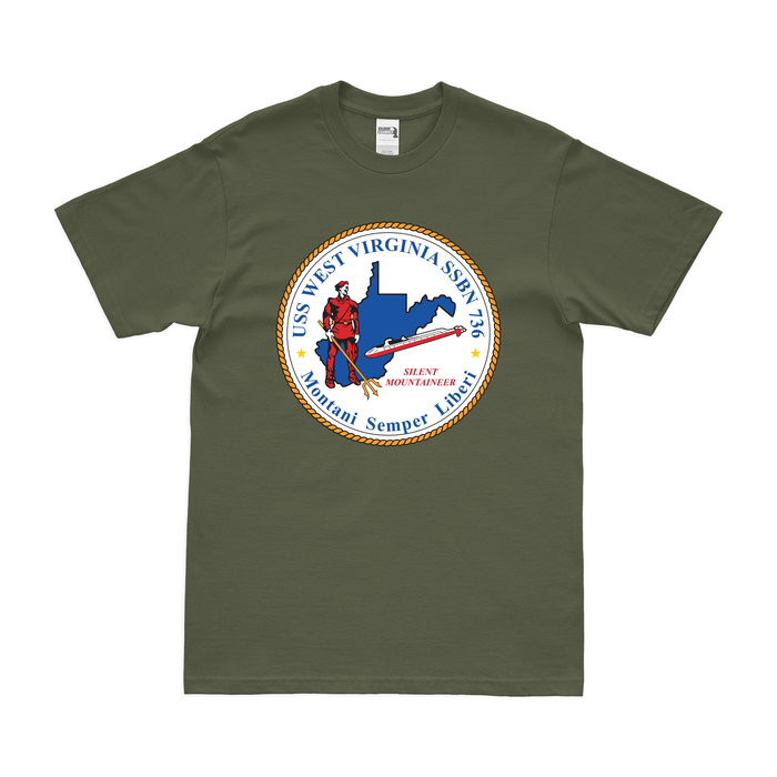 USS West Virginia (SSBN-736) Ballistic-Missile Submarine T-Shirt Tactically Acquired Military Green Clean Small