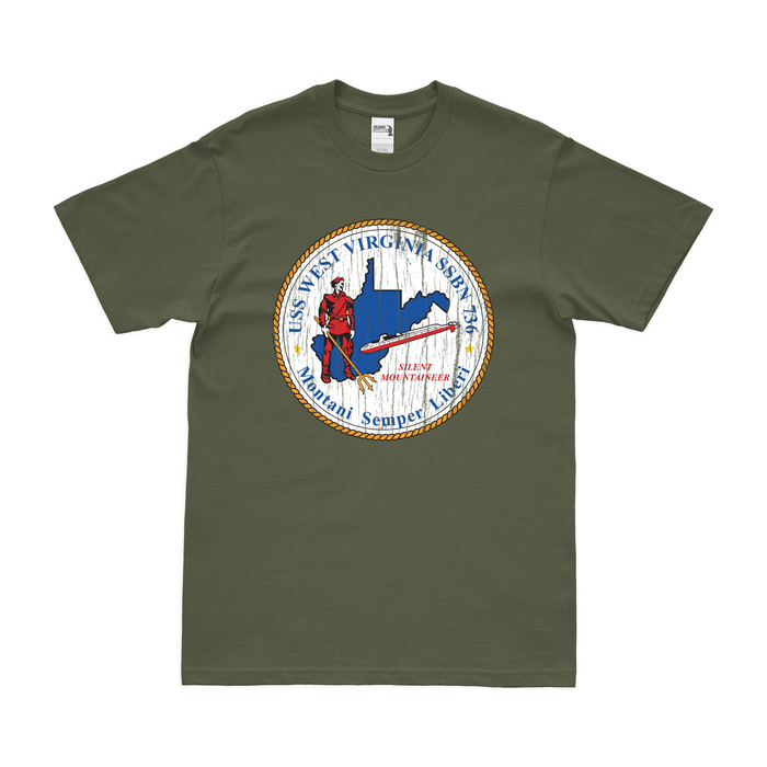 USS West Virginia (SSBN-736) Ballistic-Missile Submarine T-Shirt Tactically Acquired Military Green Distressed Small