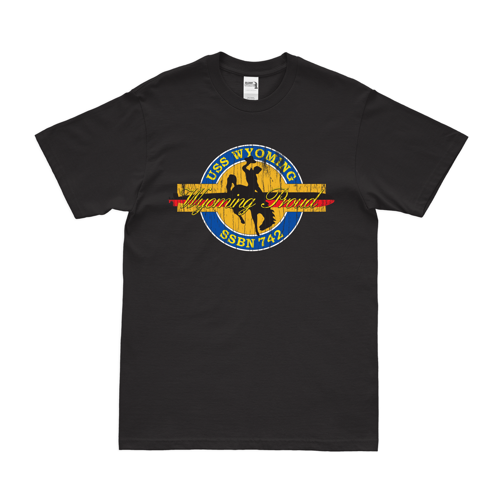 USS Wyoming (SSBN-742) Ballistic-Missile Submarine T-Shirt Tactically Acquired Black Distressed Small