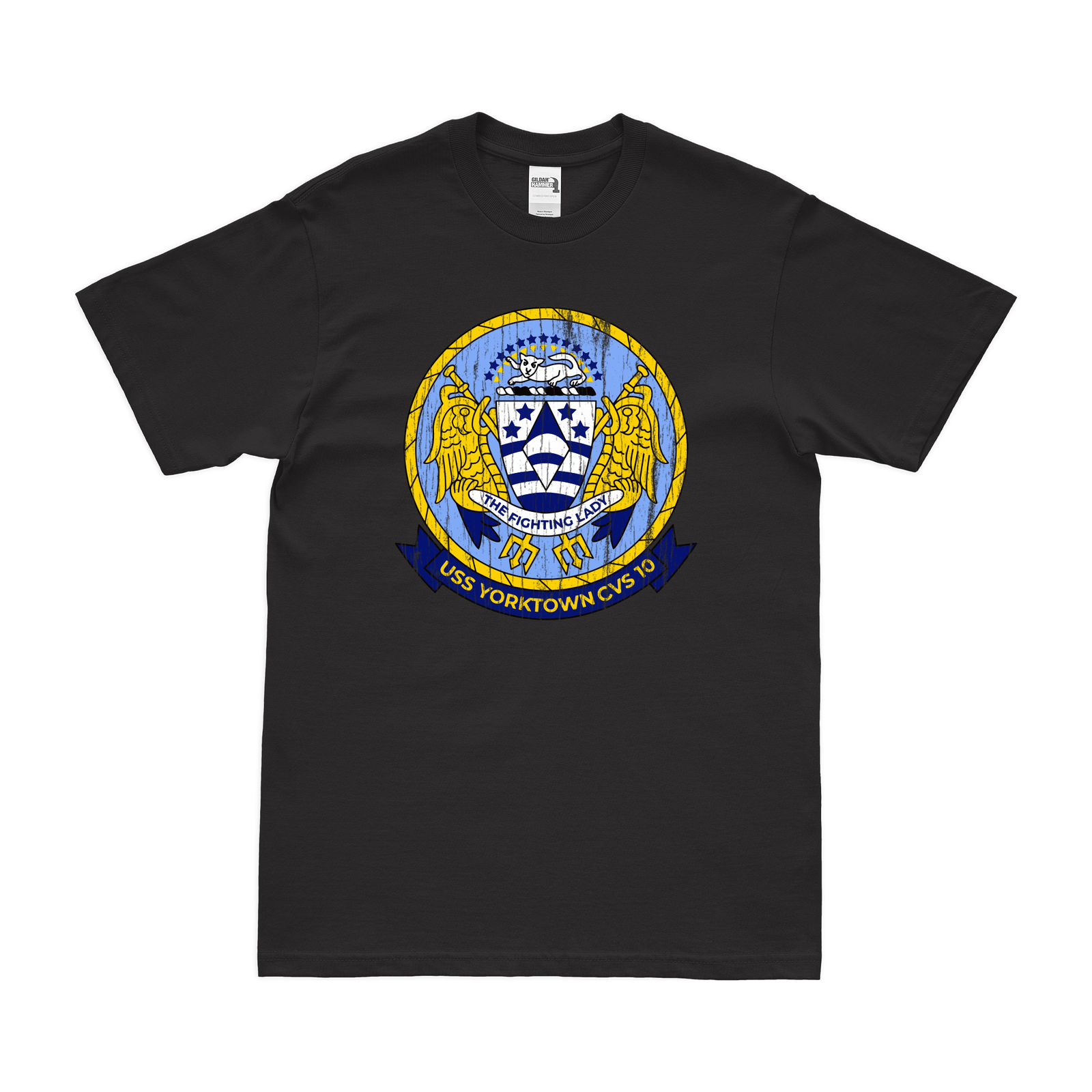 USS Yorktown (CVS-10) T-Shirt Tactically Acquired Black Distressed Small