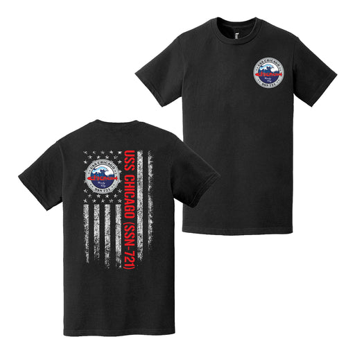 Double-Sided USS Chicago (SSN-721) American Flag T-Shirt Tactically Acquired   