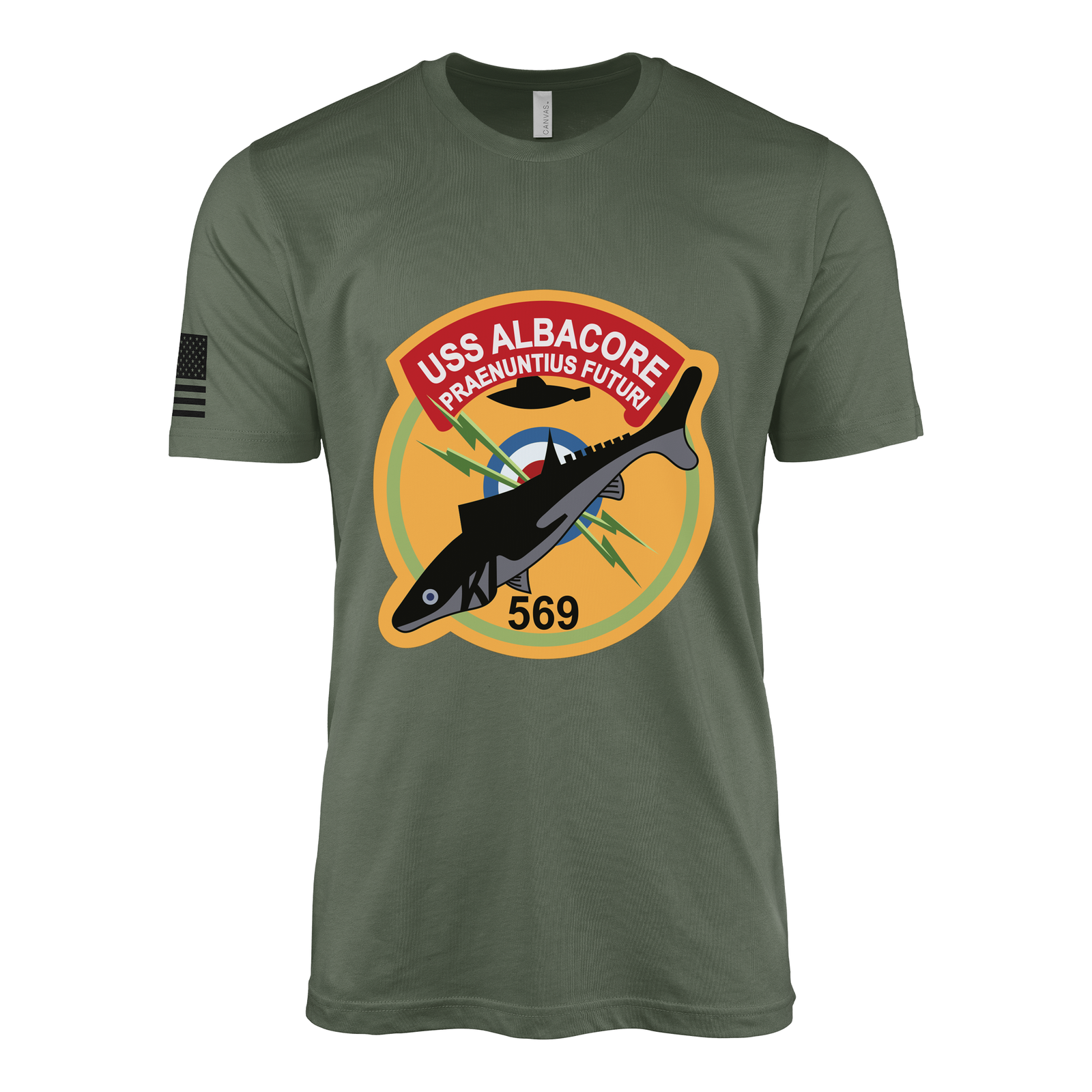 USS Albacore (AGSS-569) Submarine T-Shirt Tactically Acquired Military Green L