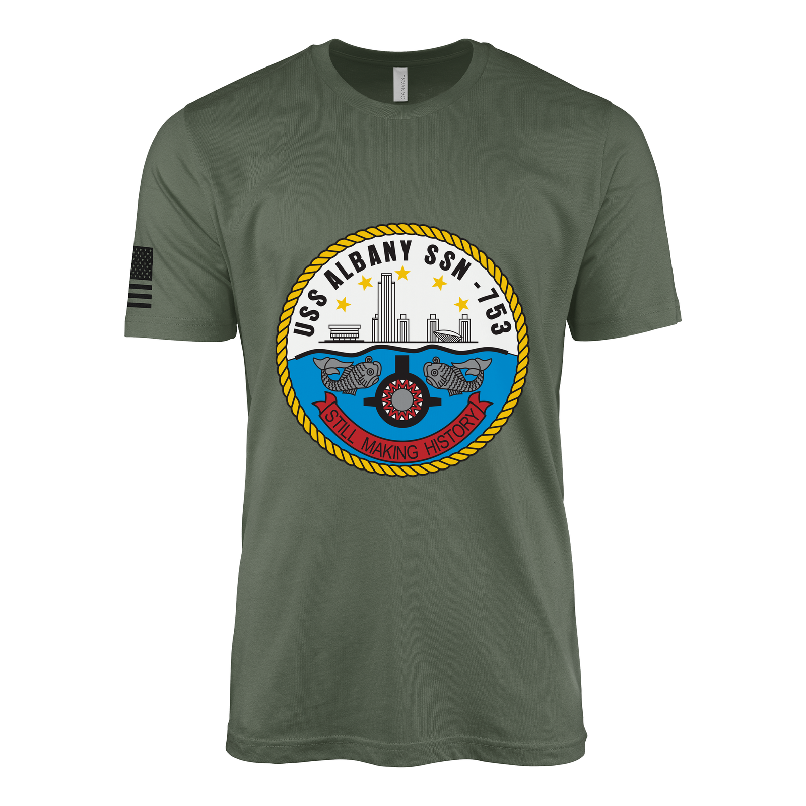 USS Albany (SSN-753) Submarine T-Shirt Tactically Acquired Military Green L