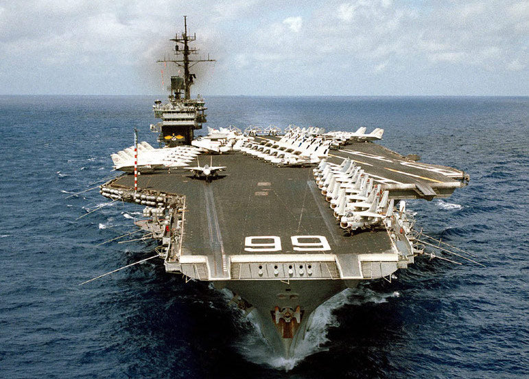 USS America (CV/CVA-66) underway in the Indian Ocean in 1983.