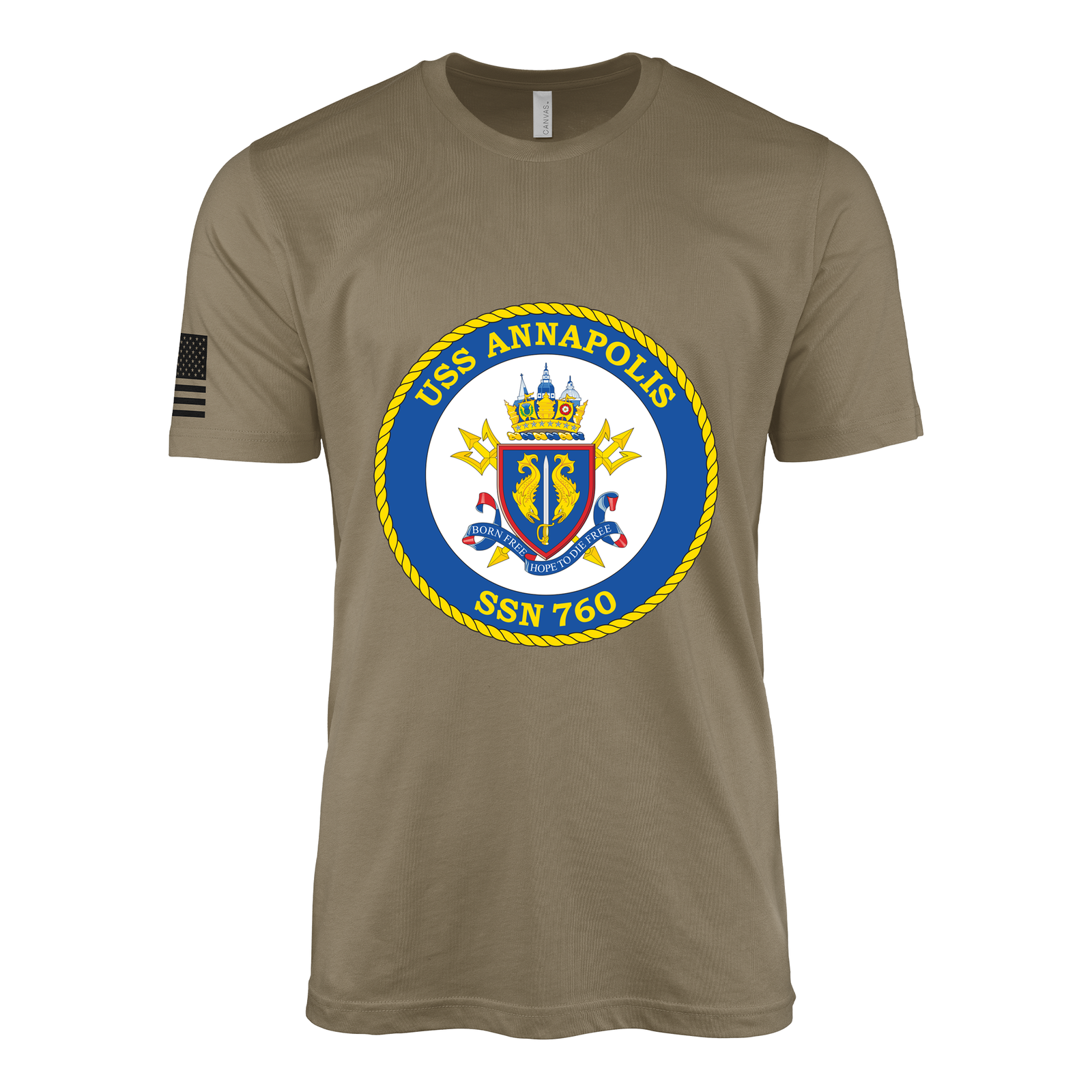 USS Annapolis (SSN-760) Submarine T-Shirt Tactically Acquired Coyote Brown S