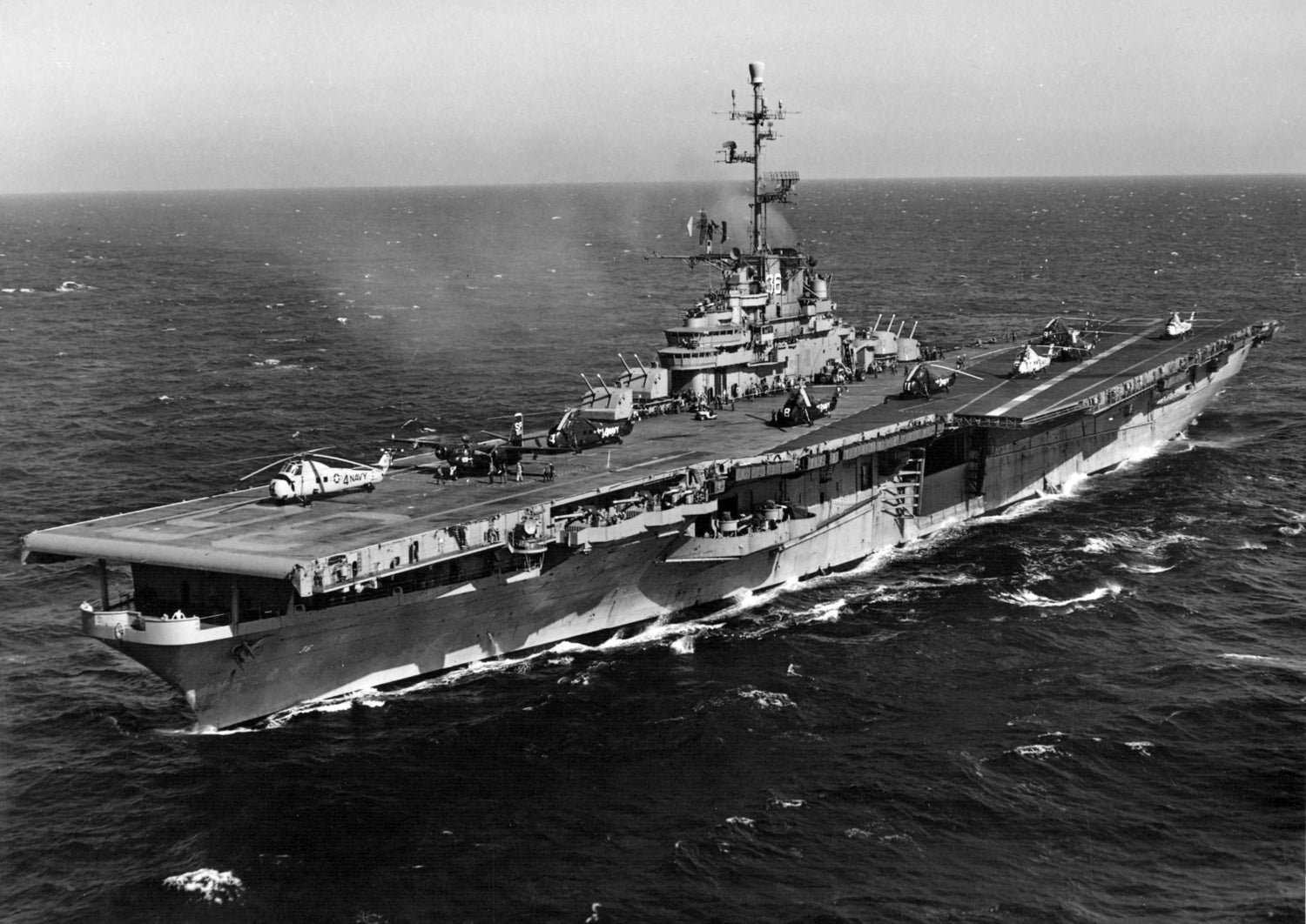 USS Antietam with S2F-1 Tracker and HSS-1 Seabats on 31 January 1957.