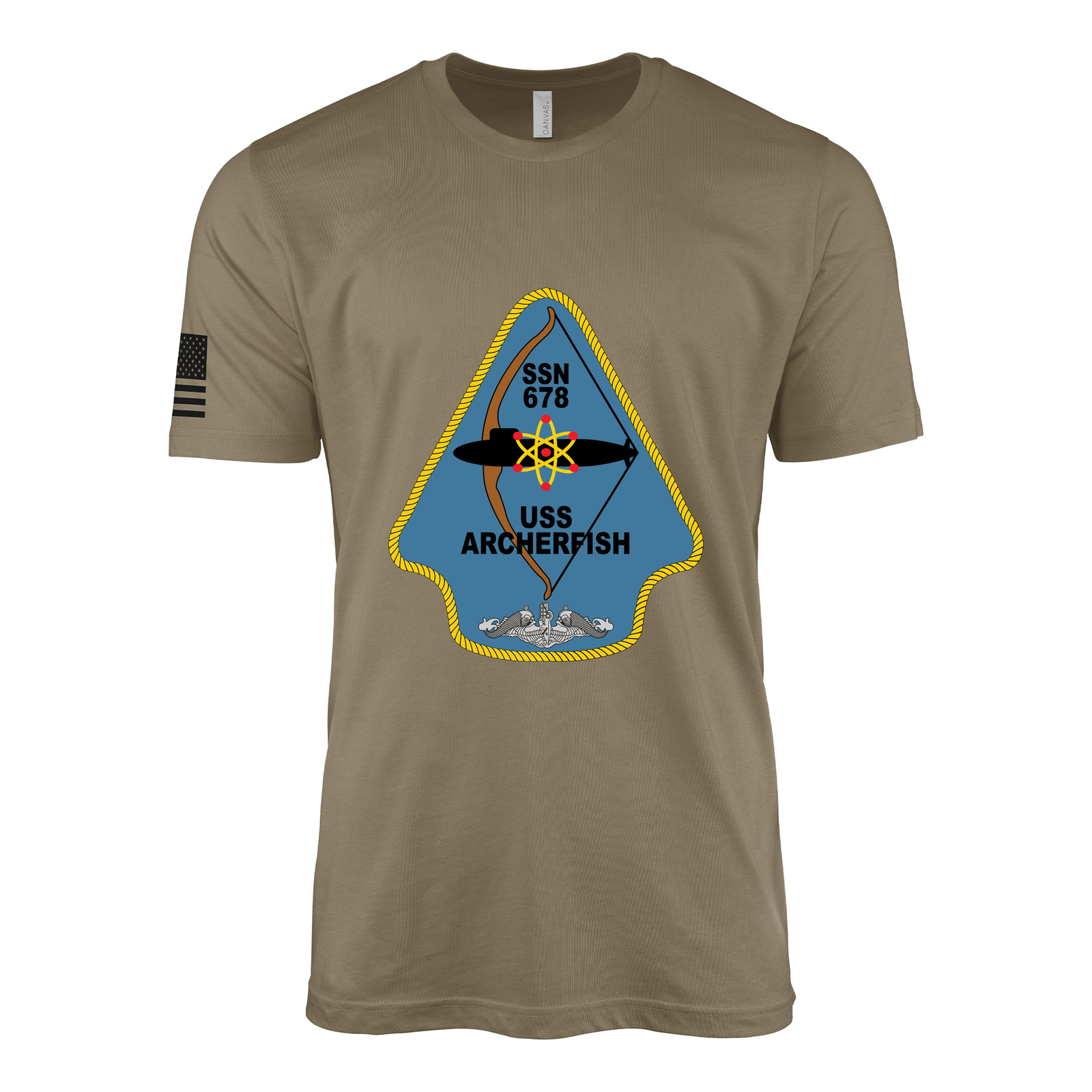 USS Archerfish (SSN-678) Submarine T-Shirt Tactically Acquired Coyote Brown S