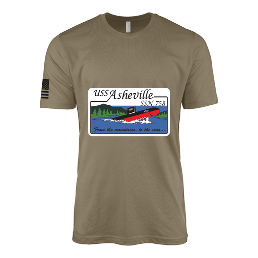 USS Asheville (SSN-758) Submarine T-Shirt Tactically Acquired Coyote Brown S