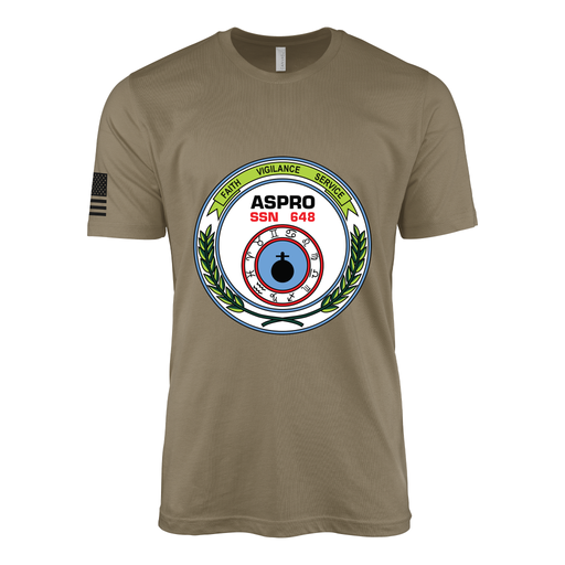 USS Aspro (SSN-648) Submarine T-Shirt Tactically Acquired Coyote Brown S