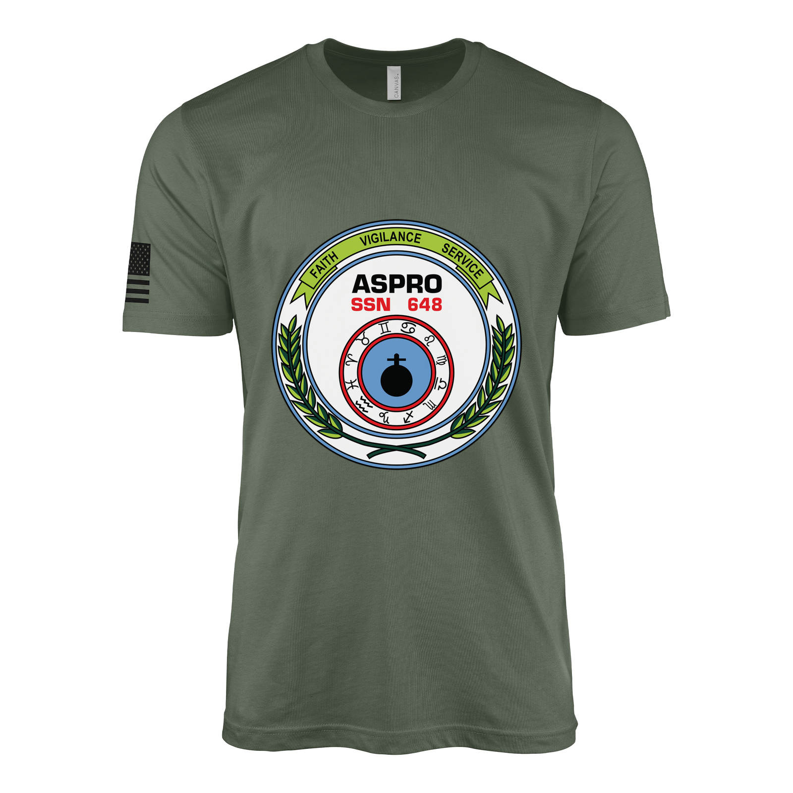 USS Aspro (SSN-648) Submarine T-Shirt Tactically Acquired Military Green L