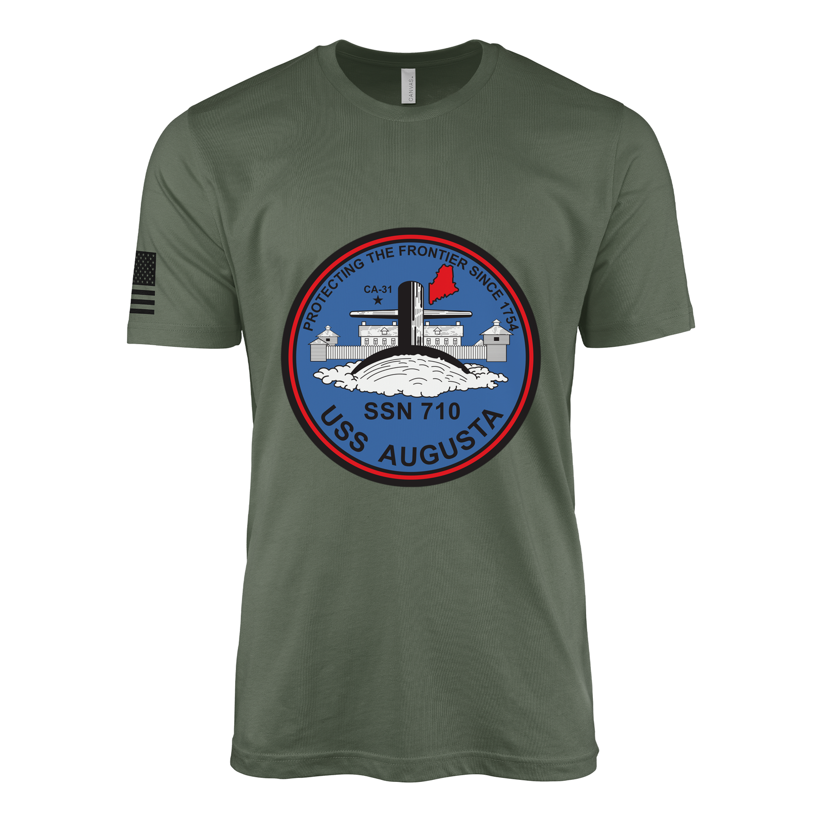 USS Augusta (SSN-710) Submarine T-Shirt Tactically Acquired Military Green L