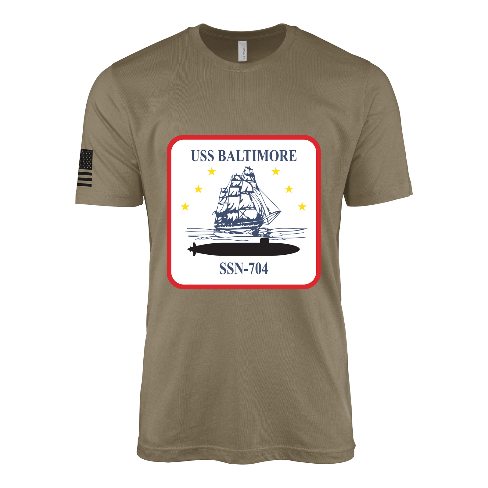 USS Baltimore (SSN-704) Submarine T-Shirt Tactically Acquired Coyote Brown S