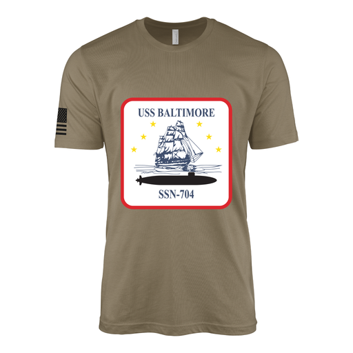 USS Baltimore (SSN-704) Submarine T-Shirt Tactically Acquired Coyote Brown S