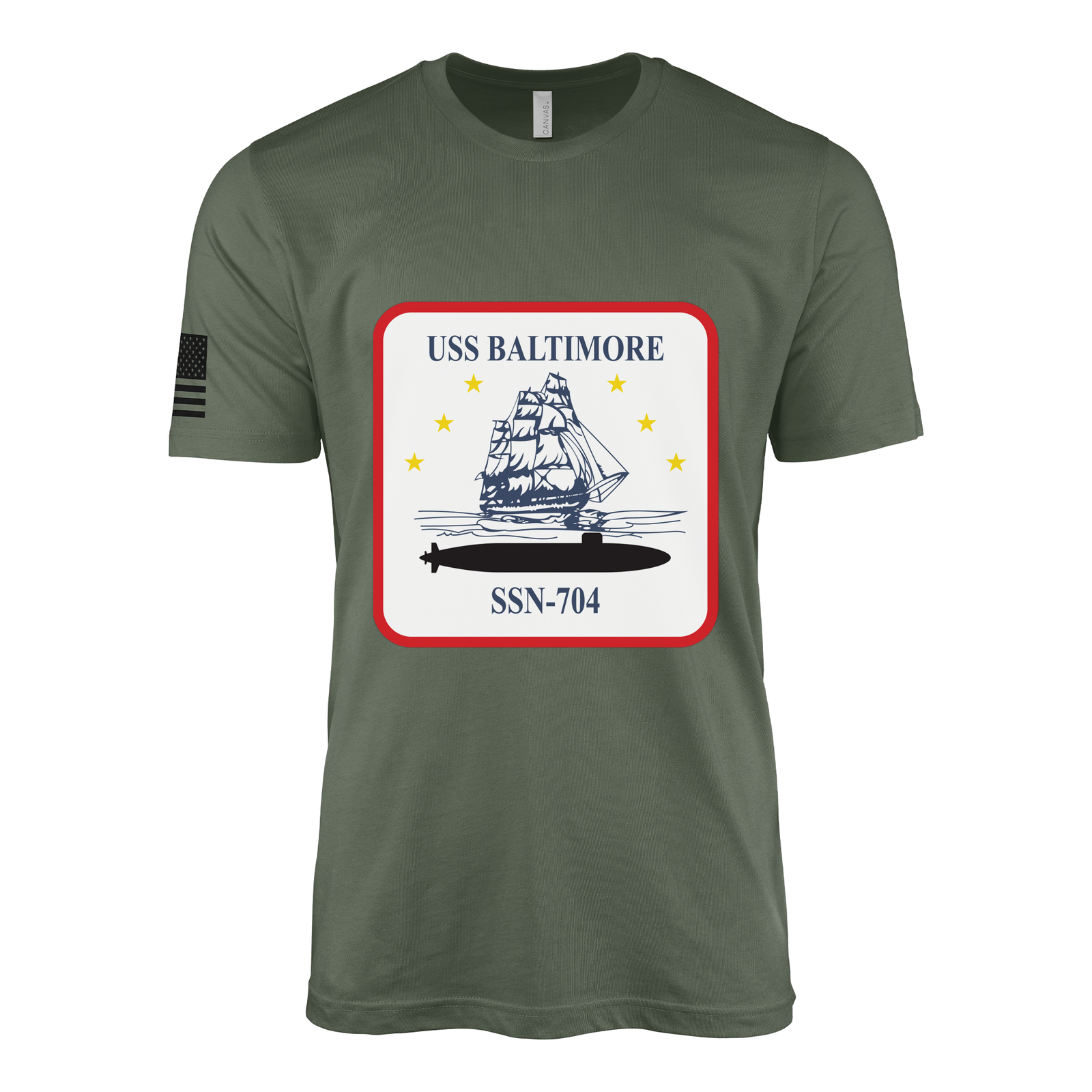 USS Baltimore (SSN-704) Submarine T-Shirt Tactically Acquired Military Green L