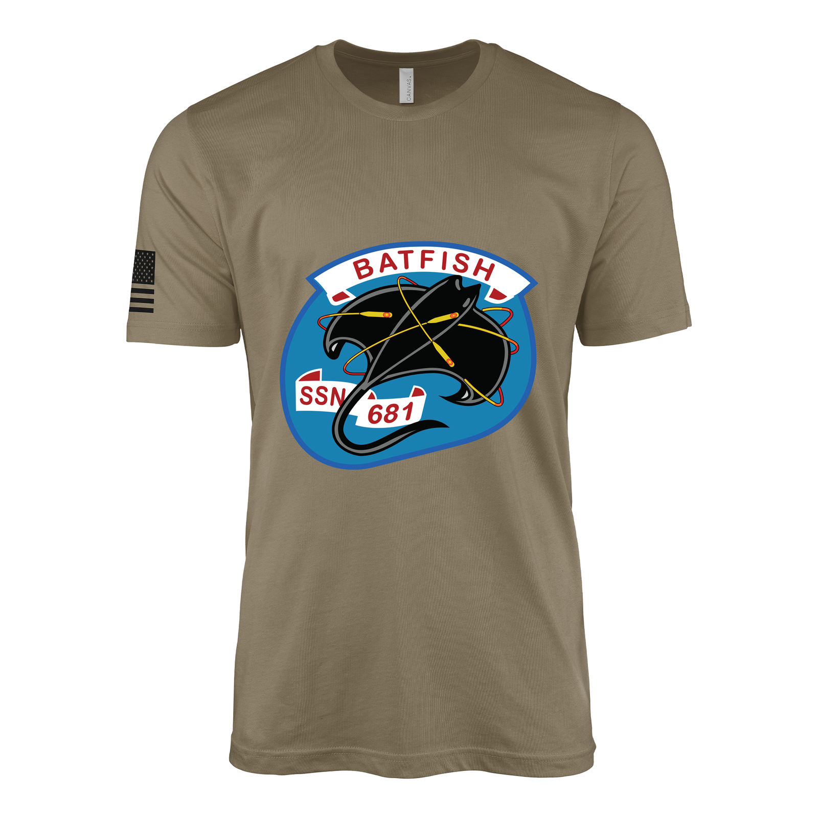 USS Batfish (SSN-681) Submarine T-Shirt Tactically Acquired Coyote Brown S