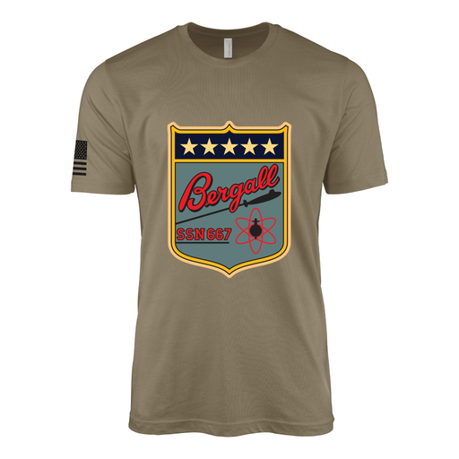 USS Bergall (SSN-667) Submarine T-Shirt Tactically Acquired Coyote Brown S