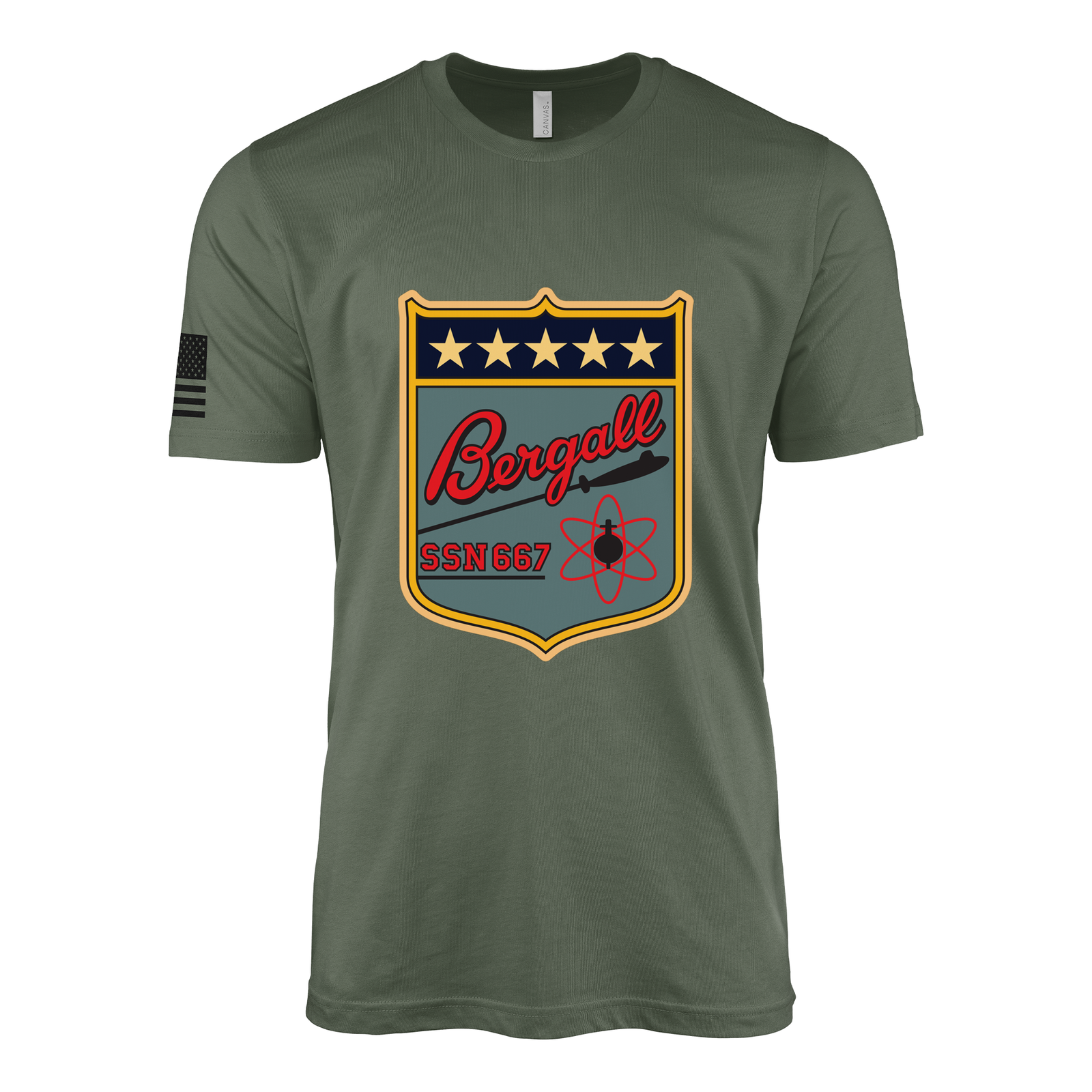 USS Bergall (SSN-667) Submarine T-Shirt Tactically Acquired Military Green L