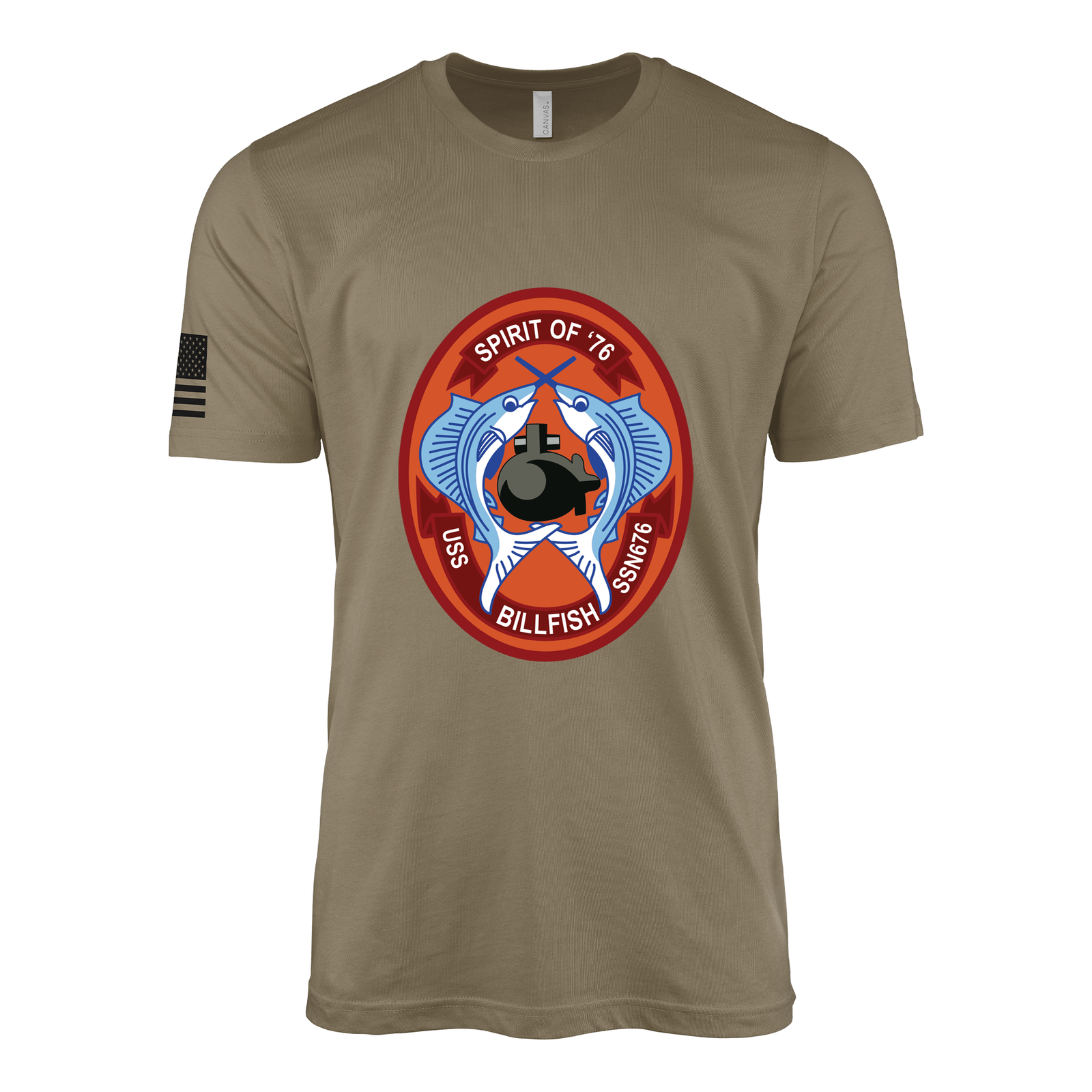 USS Billfish (SSN-676) Submarine T-Shirt Tactically Acquired Coyote Brown S