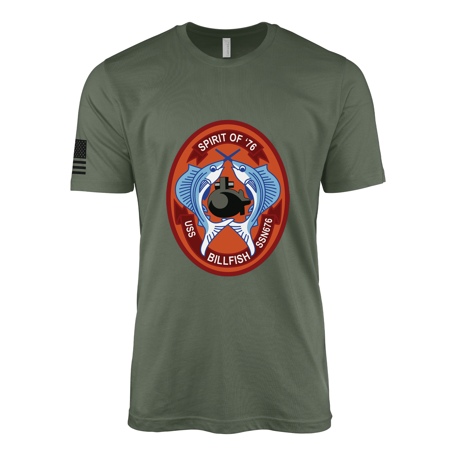 USS Billfish (SSN-676) Submarine T-Shirt Tactically Acquired Military Green L