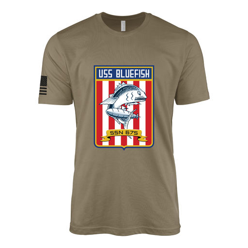 USS Bluefish (SSN-675) Submarine T-Shirt Tactically Acquired Coyote Brown S
