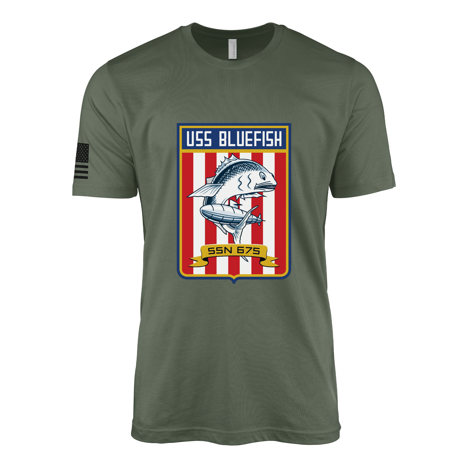 USS Bluefish (SSN-675) Submarine T-Shirt Tactically Acquired Military Green L