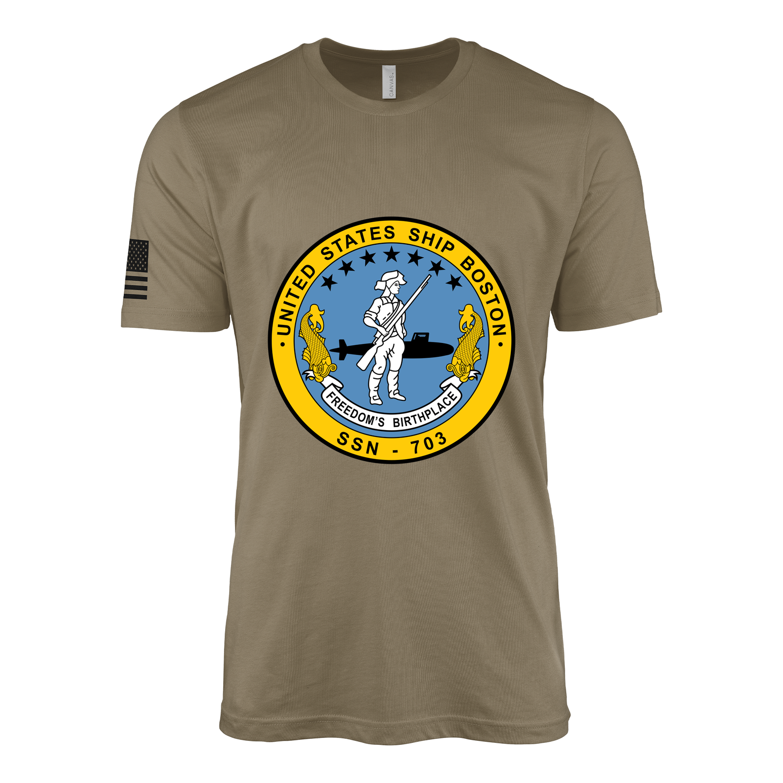 USS Boston (SSN-703) Submarine T-Shirt Tactically Acquired Coyote Brown S