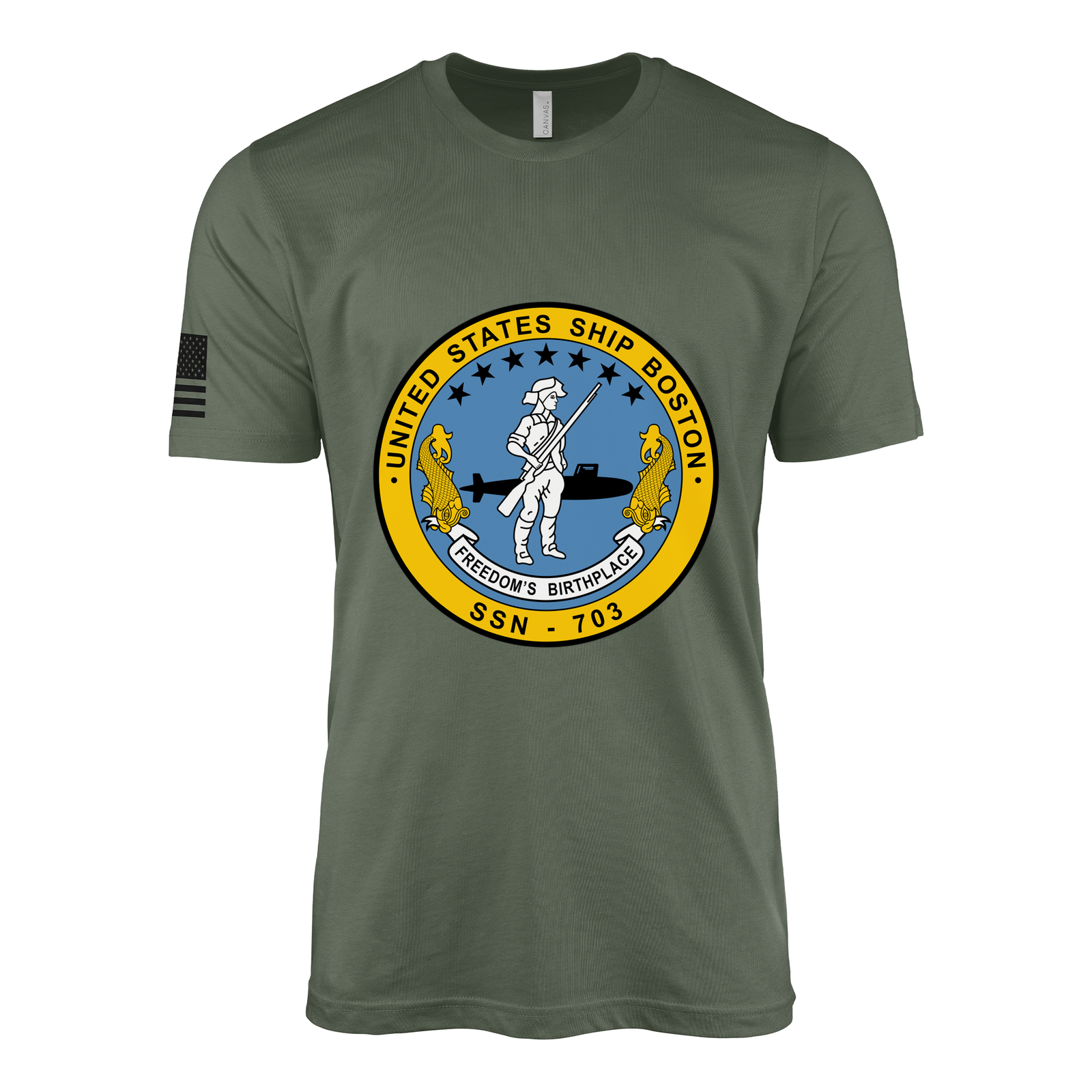 USS Boston (SSN-703) Submarine T-Shirt Tactically Acquired Military Green L