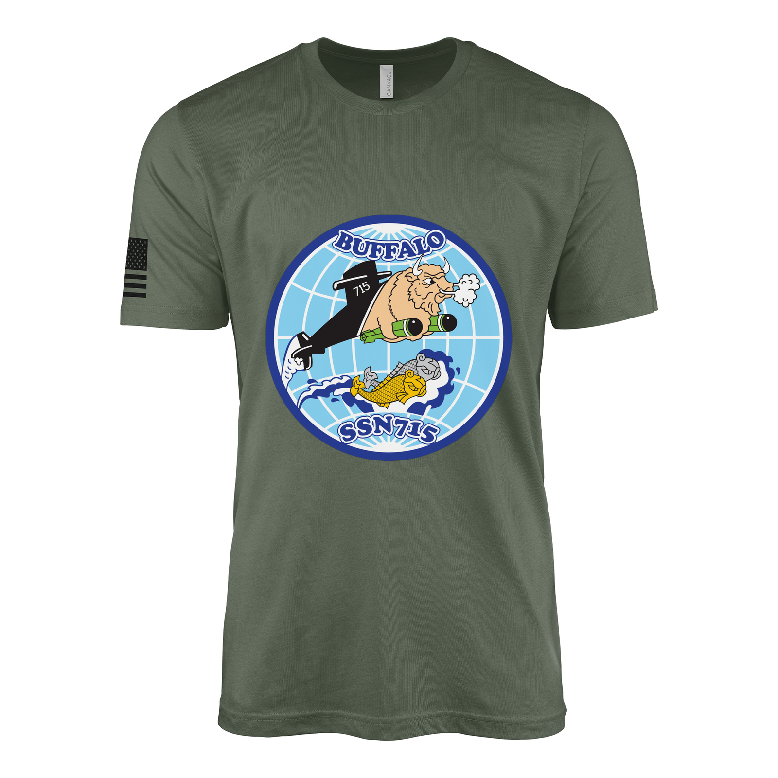 USS Buffalo (SSN-715) Submarine T-Shirt Tactically Acquired Military Green L