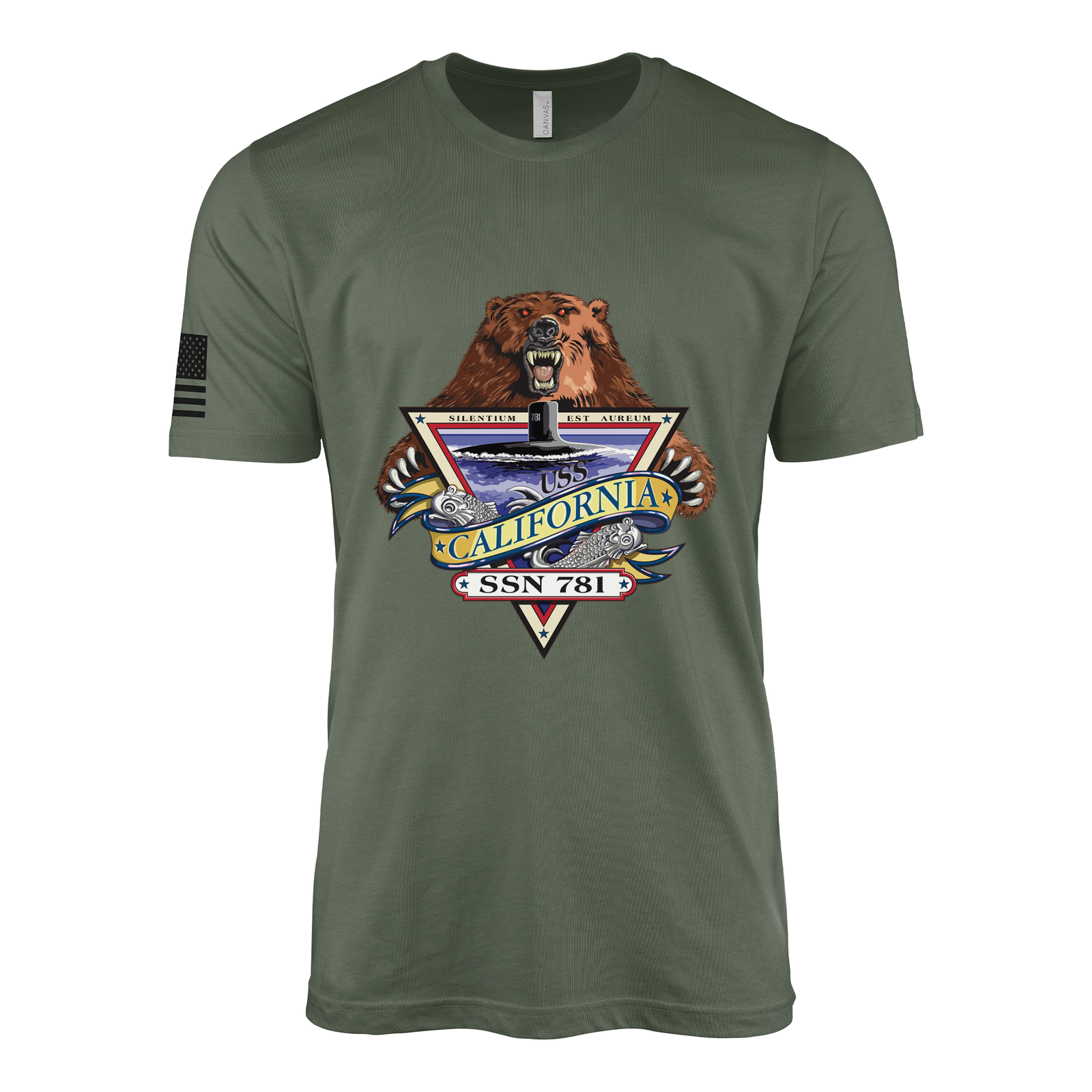 USS California (SSN-781) Submarine T-Shirt Tactically Acquired Military Green L