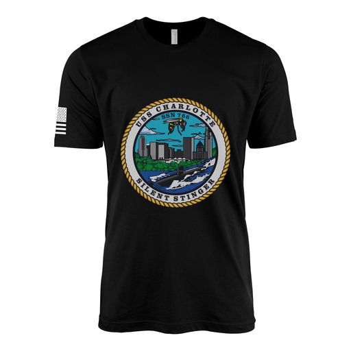 USS Charlotte (SSN-766) Submarine T-Shirt Tactically Acquired Black M