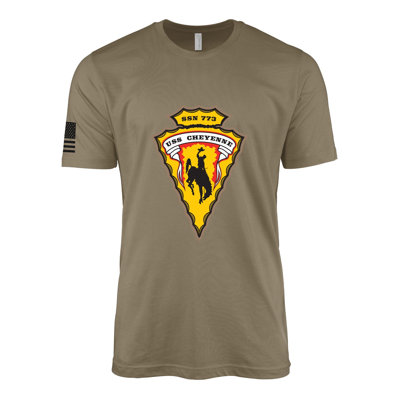 USS Cheyenne (SSN-773) Submarine T-Shirt Tactically Acquired Coyote Brown S