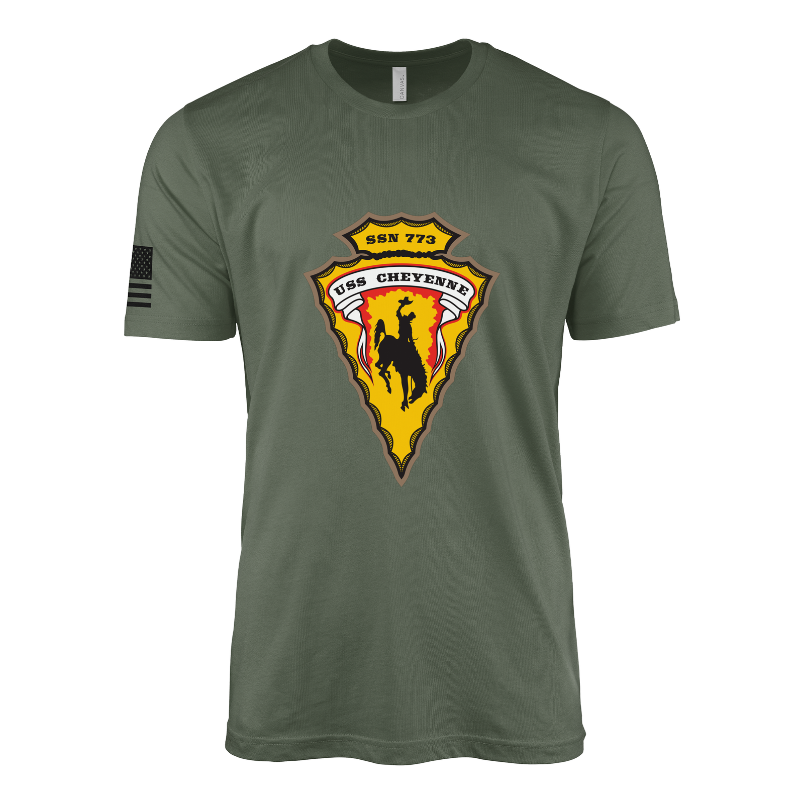 USS Cheyenne (SSN-773) Submarine T-Shirt Tactically Acquired Military Green L
