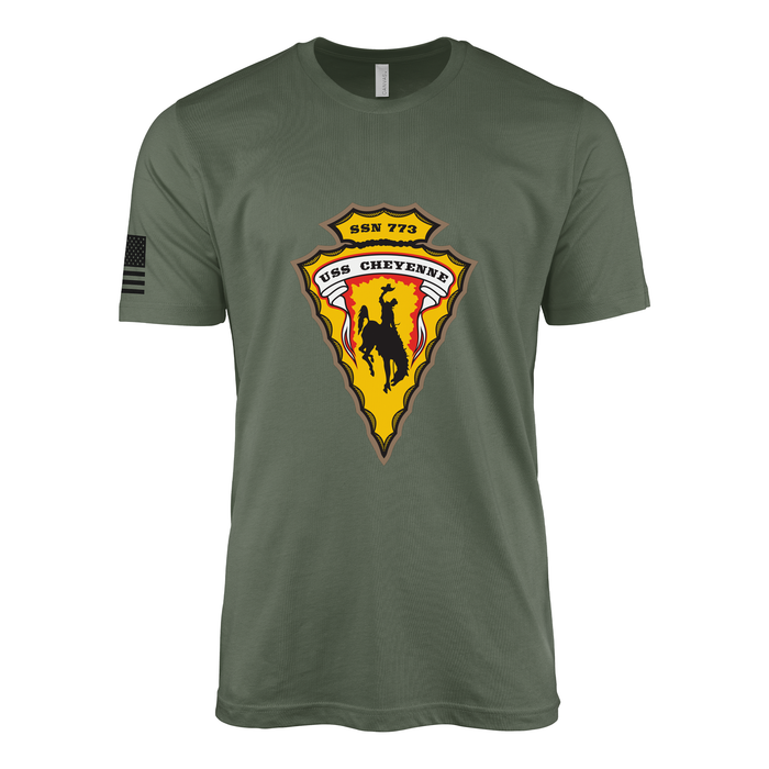 USS Cheyenne (SSN-773) Submarine T-Shirt Tactically Acquired Military Green L