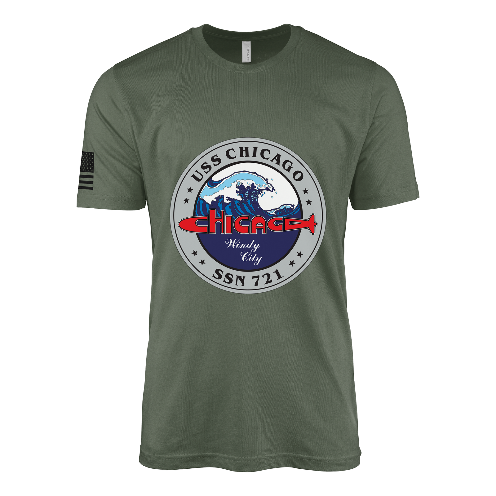 USS Chicago (SSN-721) Submarine T-Shirt V2 Tactically Acquired Military Green L