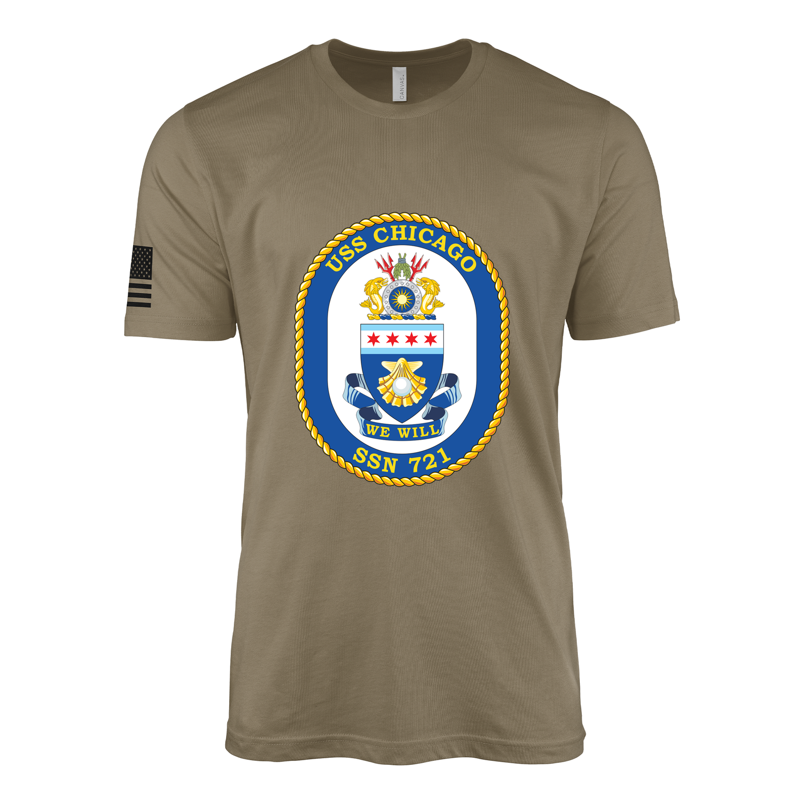 USS Chicago (SSN-721) Submarine T-Shirt Tactically Acquired Coyote Brown S