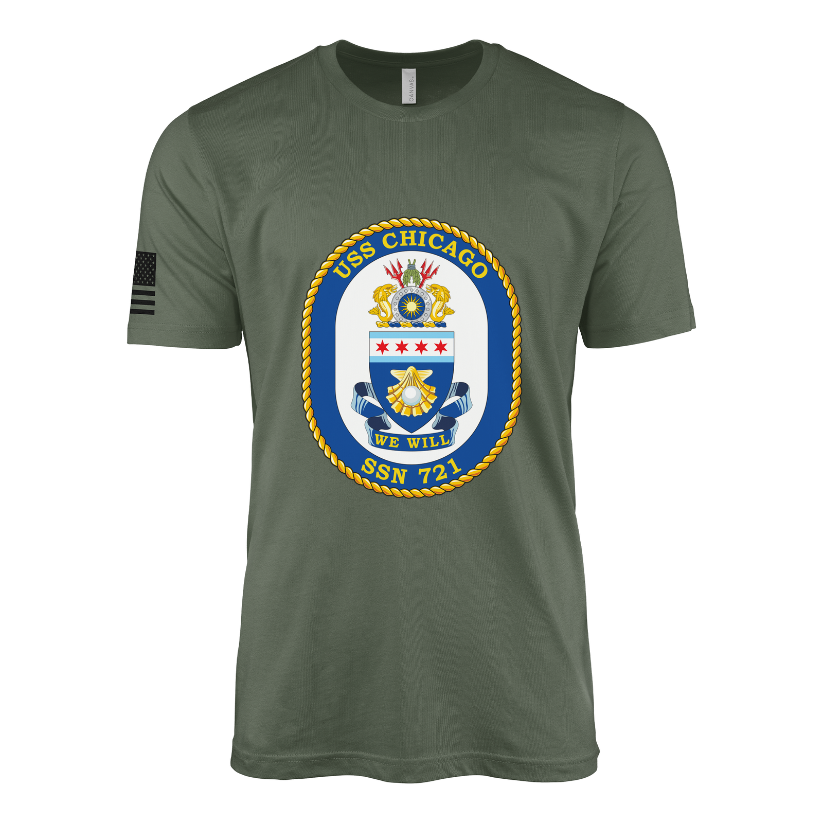 USS Chicago (SSN-721) Submarine T-Shirt Tactically Acquired Military Green L